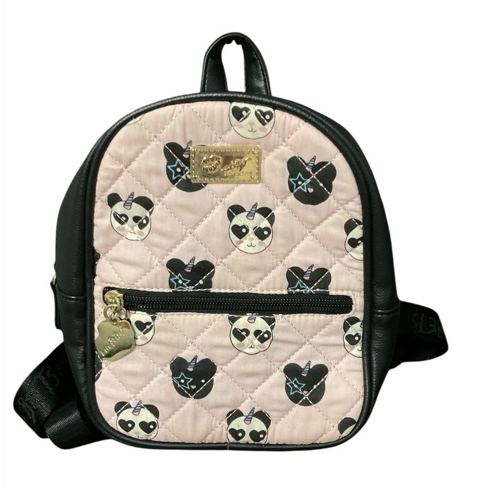 Betsey Johnson Luv Betsey Pink Panda Unicorn Mini Backpack Black Quilted Bag